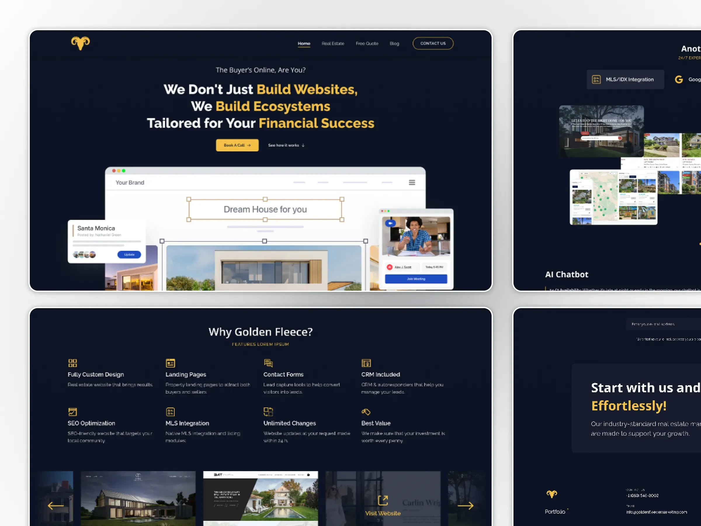 Golden Fleece Marketing website: dark hero, service features and a portfolio carousel