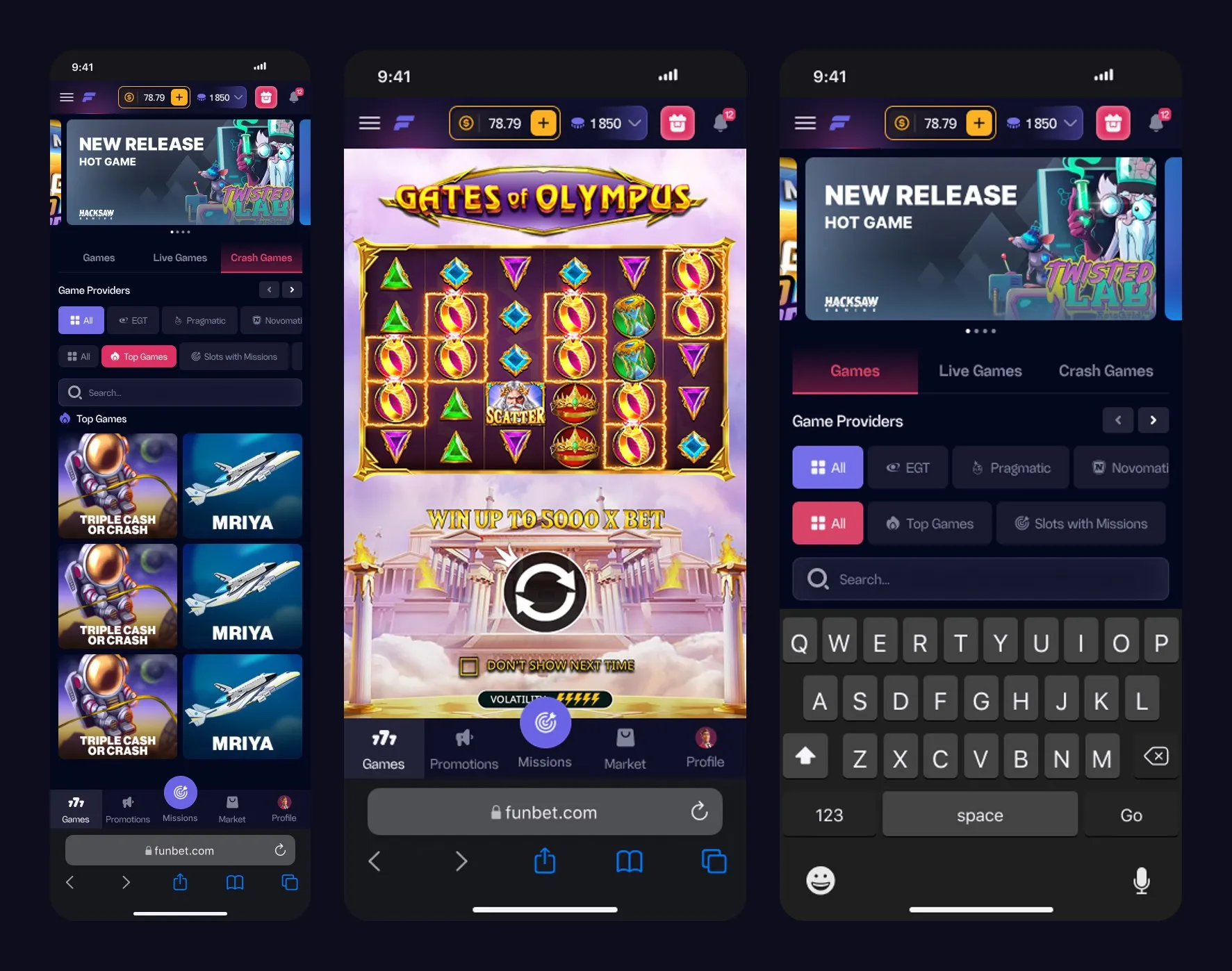 Mobile: top games, a game page and search